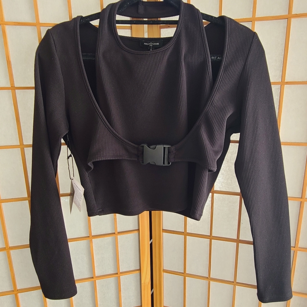 NWT Black Long Sleeve Crop Top with Buckle